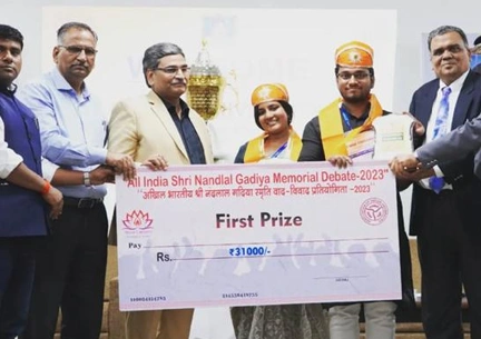 Students participating in Bebaak debate society at IMS Law College Noida