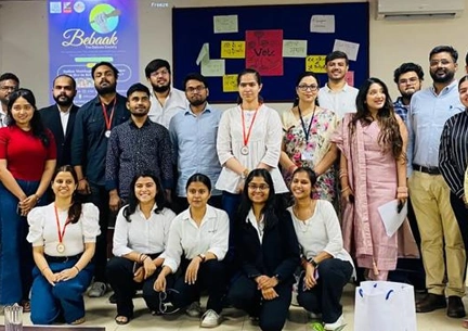 Law students presenting debate in Bebaak Society IMS Law College Noida